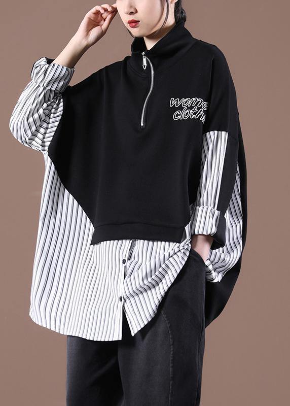Patchwork Spring Organic Shirts Black Tops