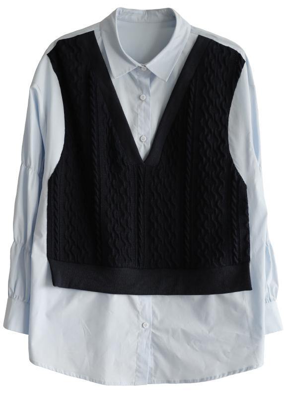 Unique Cinched Peter Pan Collar Shirt Blue
