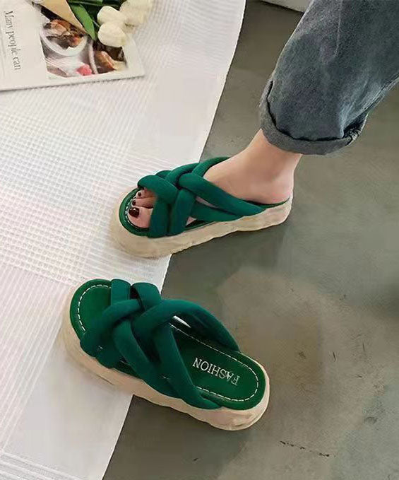 Green Slide Sandals Platform Splicing Cross Strap Peep Toe
