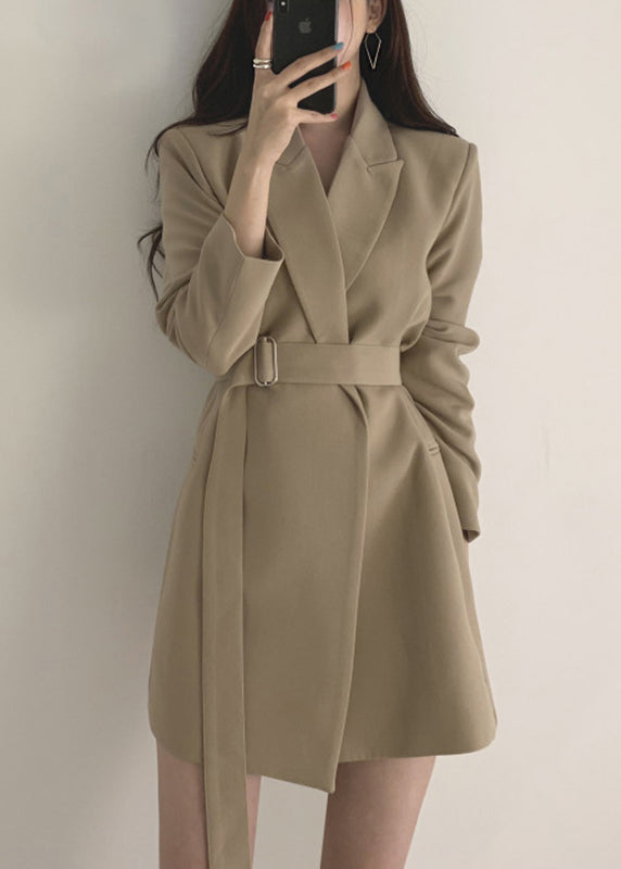 Khaki Peter Pan Collar Pockets Coat Long Sleeve