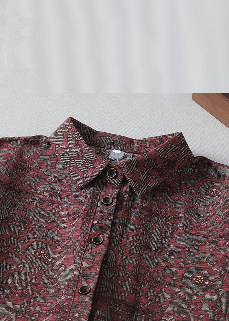 Peter Pan Collar Print Pockets Cotton Shirts Dress Spring