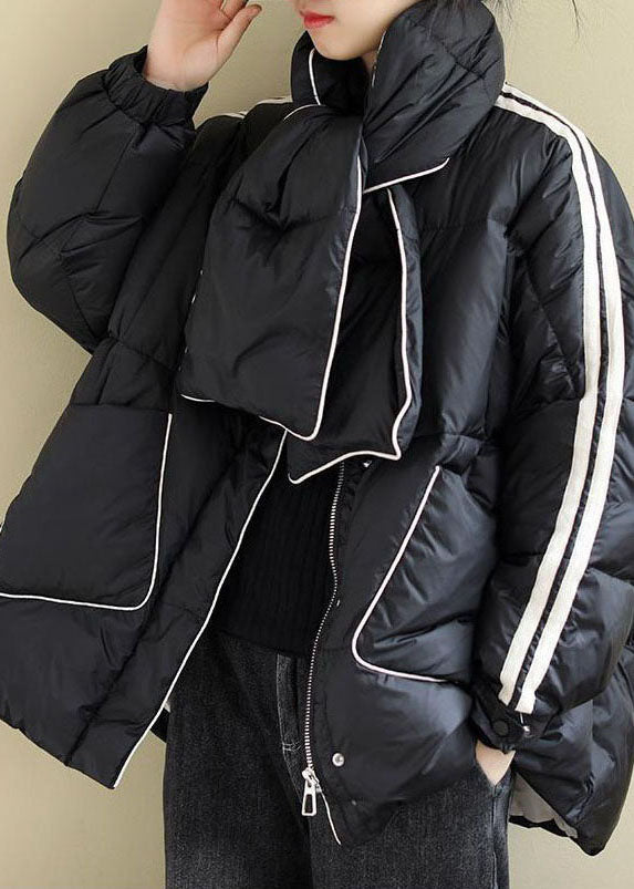 Loose Black Zippered Pockets Loose Winter Cotton Blend Coat
