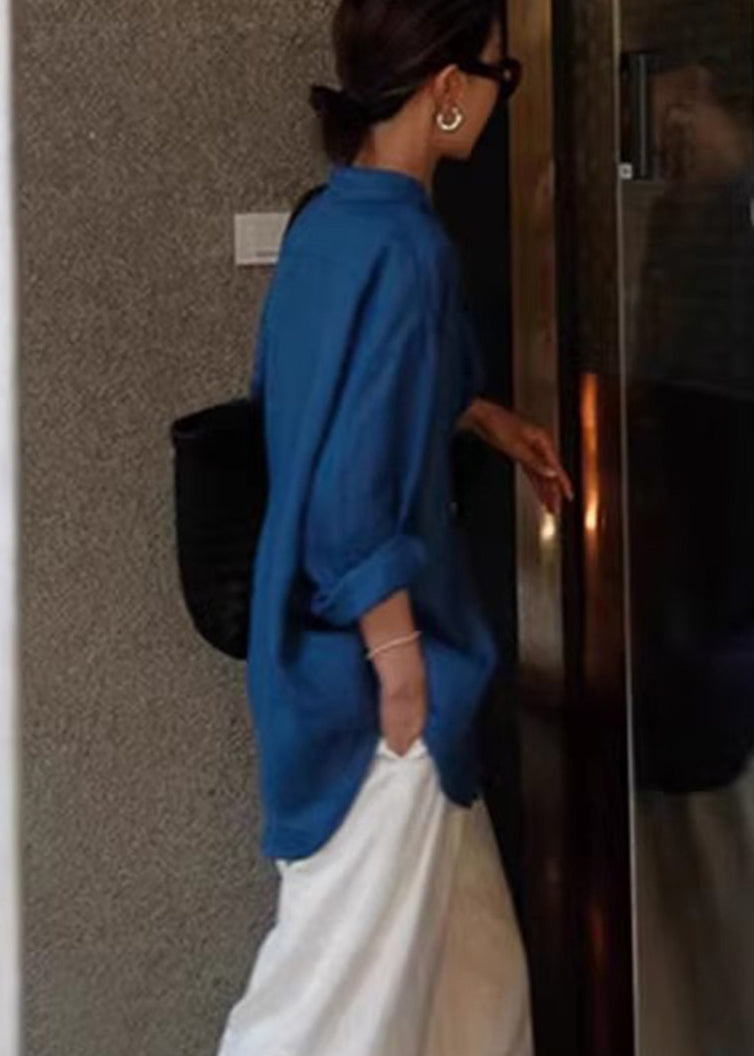 Blue Oversized Cotton Upf 50+ Shirt Spring