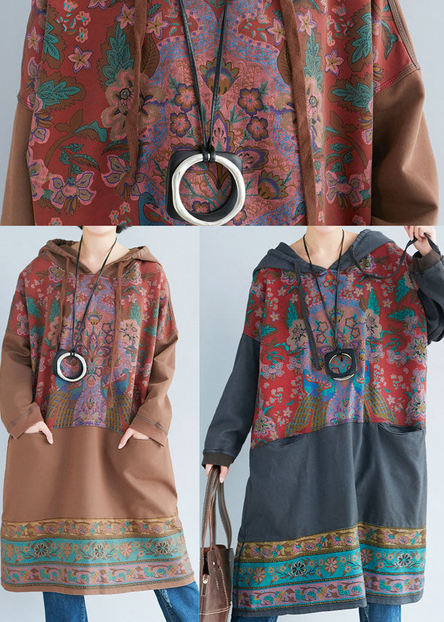 Chocolate Sweatshirts Dresses Drawstring Pockets Spring