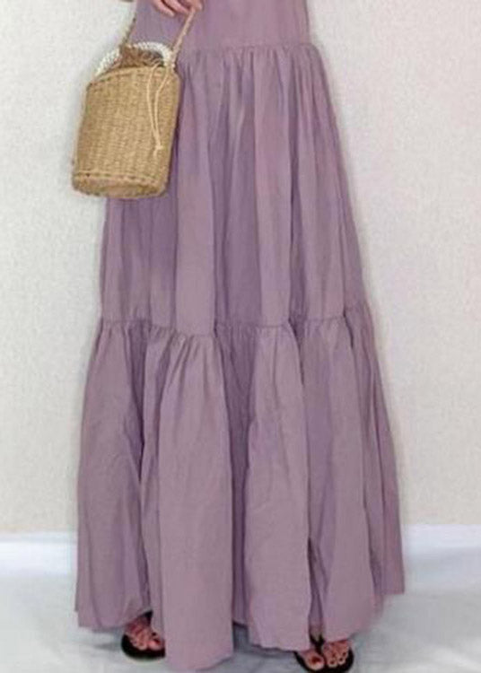Art Purple O-neck Patchwork Wrinkled Cotton Long Dress Summer