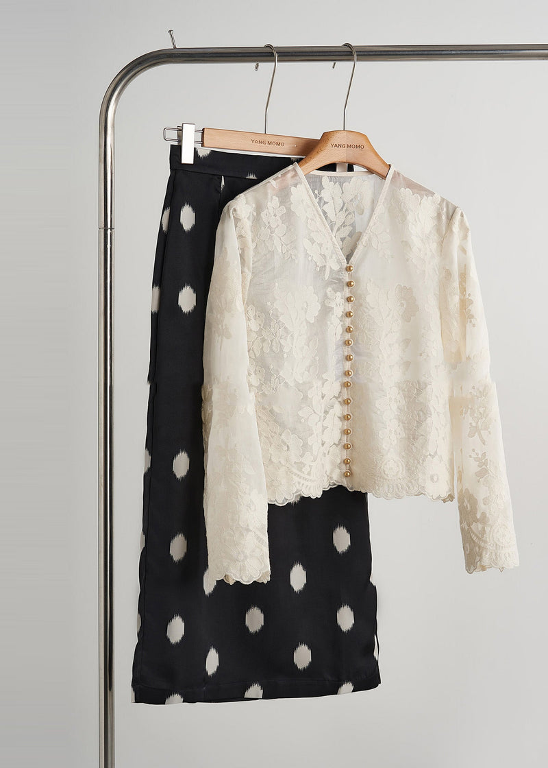 White Jacquard Nail Bead Lace Tops Fall