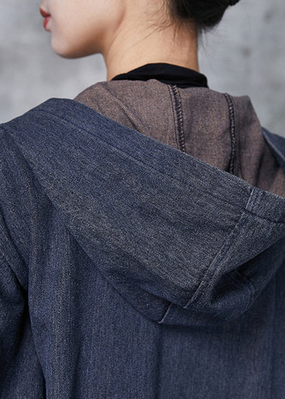 Navy Oversized Patchwork Denim Trench Coats Spring