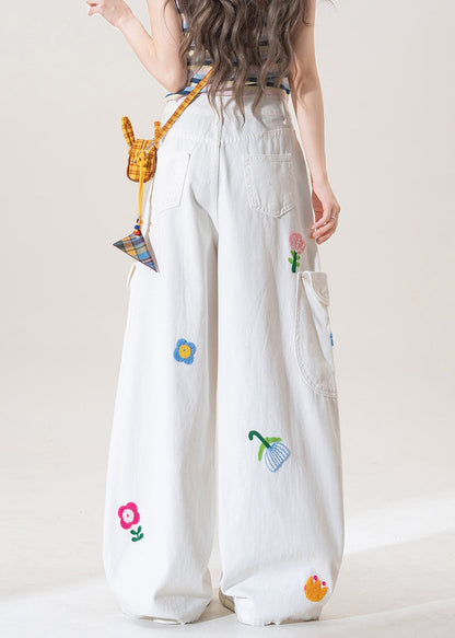 White Button Pockets High Waist Denim Pants