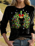 Comstylish Christmas String Lights Lung Embroidered Cozy Plush Sweatshirt