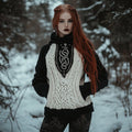 Women's Viking Tribal Jacquard Celtic Inspired Chunky Knit Hooded Sweater elevenforest
