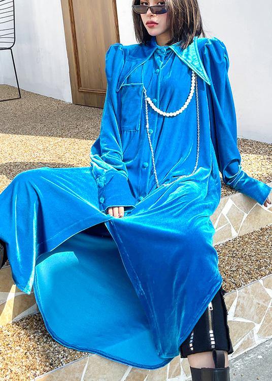Blue Clothes Button Down Asymmetric Traveling Spring Dress