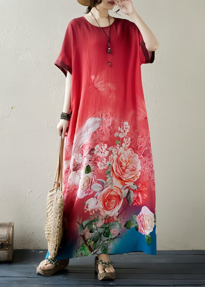 Gradient Red Oversized Print Holiday Dress Summer