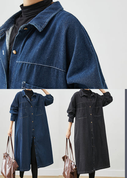 Black Oversized Pockets Cotton Coats Fall