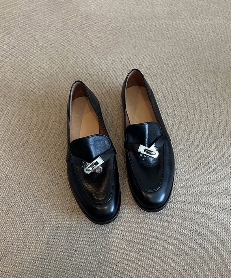 Brown Cowhide Leather Splicing Loafers for