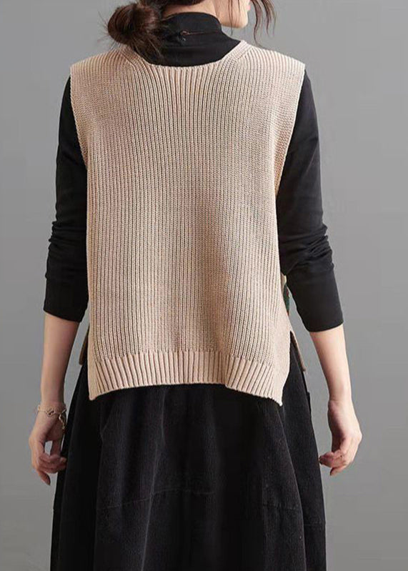 Apricot V Neck Print Low High Design Knit Waistcoat Fall