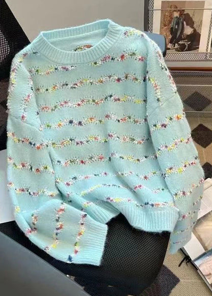 Loose Beige Striped Cozy Knit Sweaters O-neck Spring