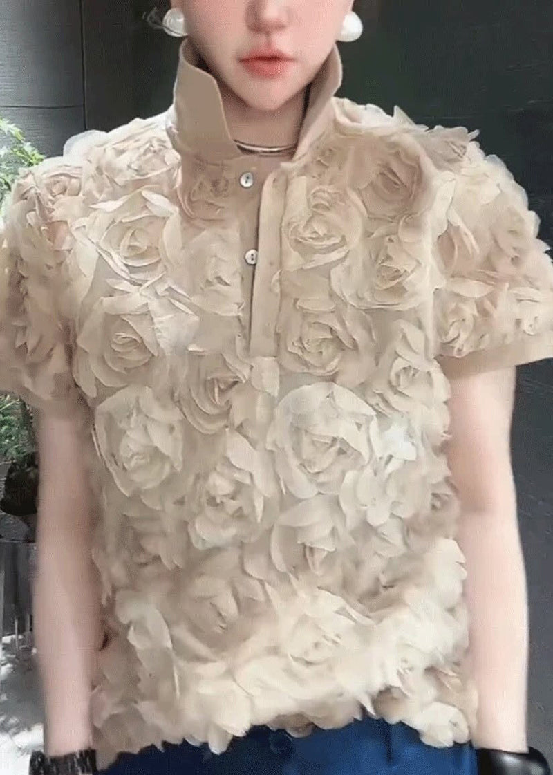 Fine Khaki Stereoscopic Chiffon Tops Summer