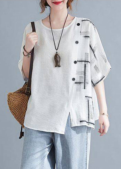 White O-neck Loose Top Short Sleeve