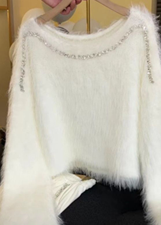 White Zircon Cozy Knit Short Sweater Spring