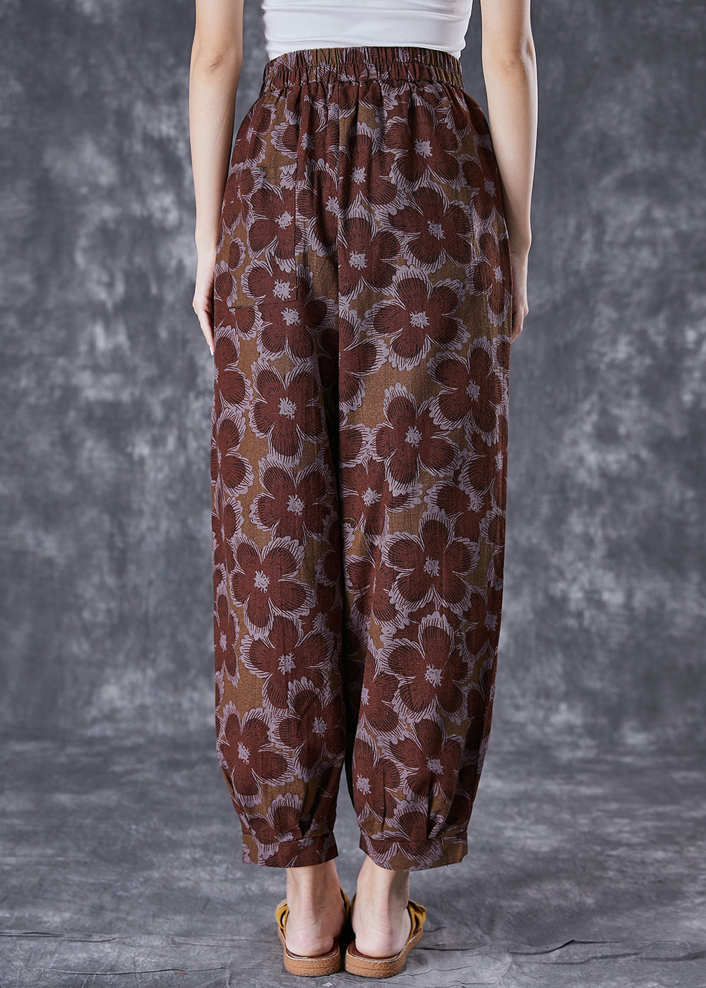 Red Oversized Print Linen Harem Pants Summer