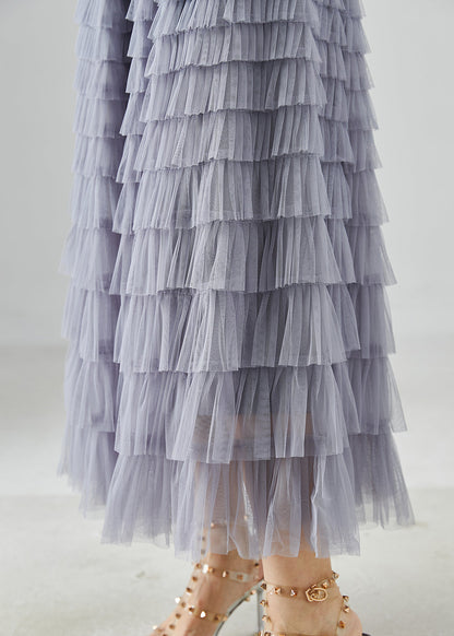 Grey Elastic Waist Layered Tulle Skirts Summer