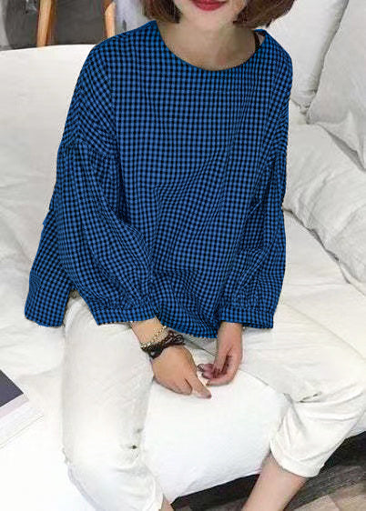 French Plaid Cotton Fine Sewing Asymmetric Clothing Blouse