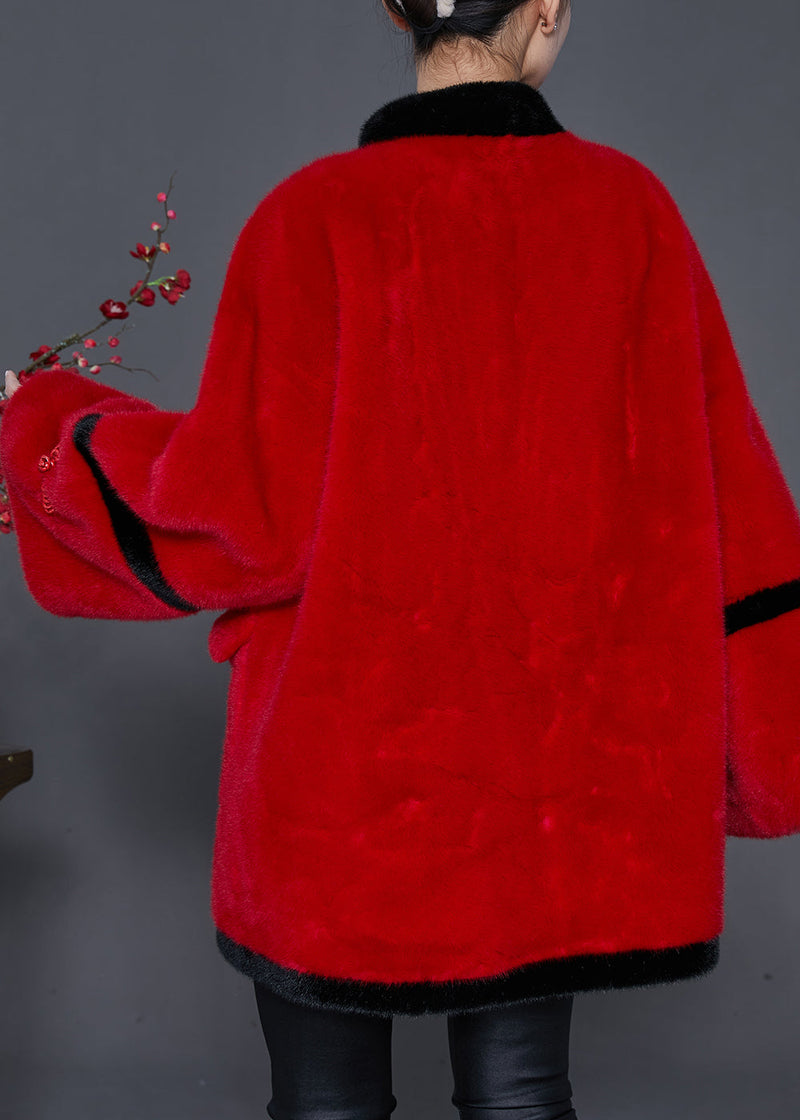 Red Tasseled Patchwork Mink Velvet Coats Spring