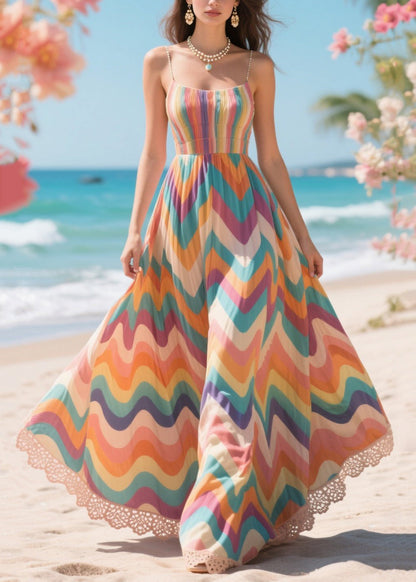 Rainbow Striped Exra Large Hem Chiffon Robe Dresses Summer