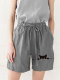 Comstylish Women's Casual Funny Black Cat Print Short Pants