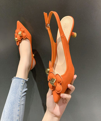 Orange Pointed Toe Sequined Splicing Stiletto Sandals