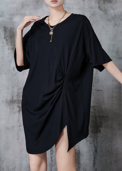 Black Asymmetrical Wrinkled Cotton Tank Summer