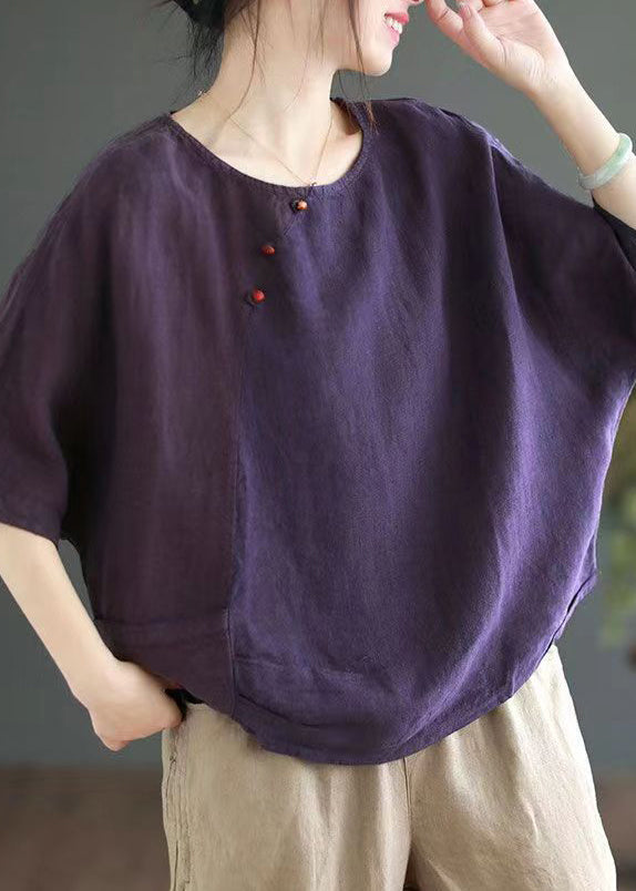 Versatile Coffee O Neck Linen T Shirts Half Sleeve