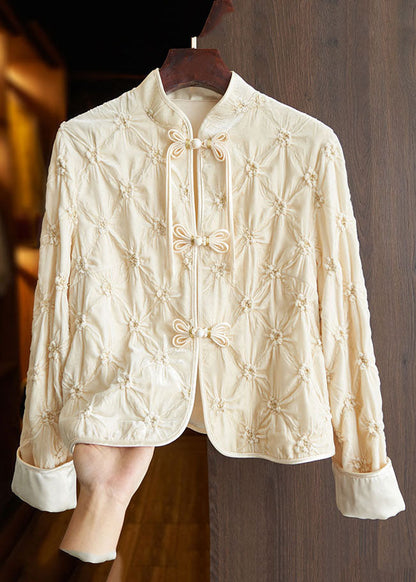 Art Apricot Stand Collar Button Silk Velour Tops Fall