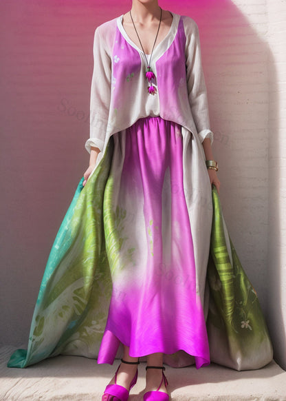 Gradient Color Exra Large Hem Silk Beach Dress Summer