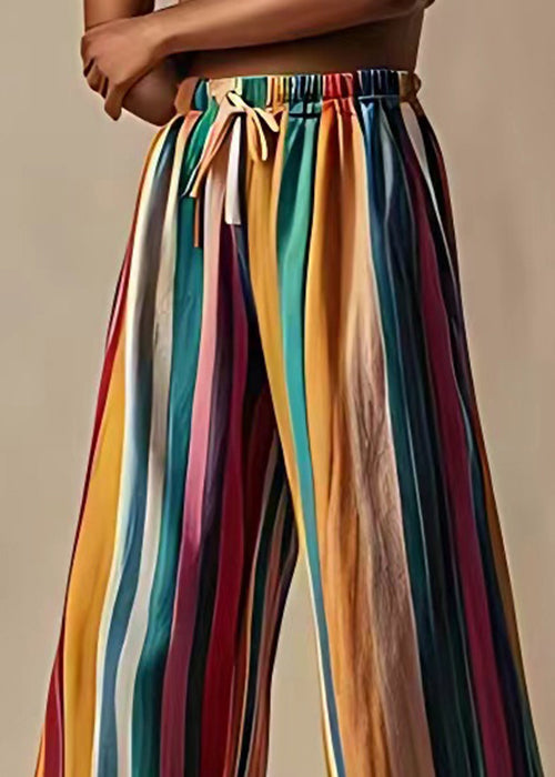 Original Design Striped Elastic Waist Cotton Blend Pants Summer