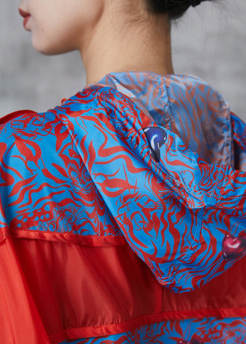 Blue Oversized Patchwork Spandex Coat Spring