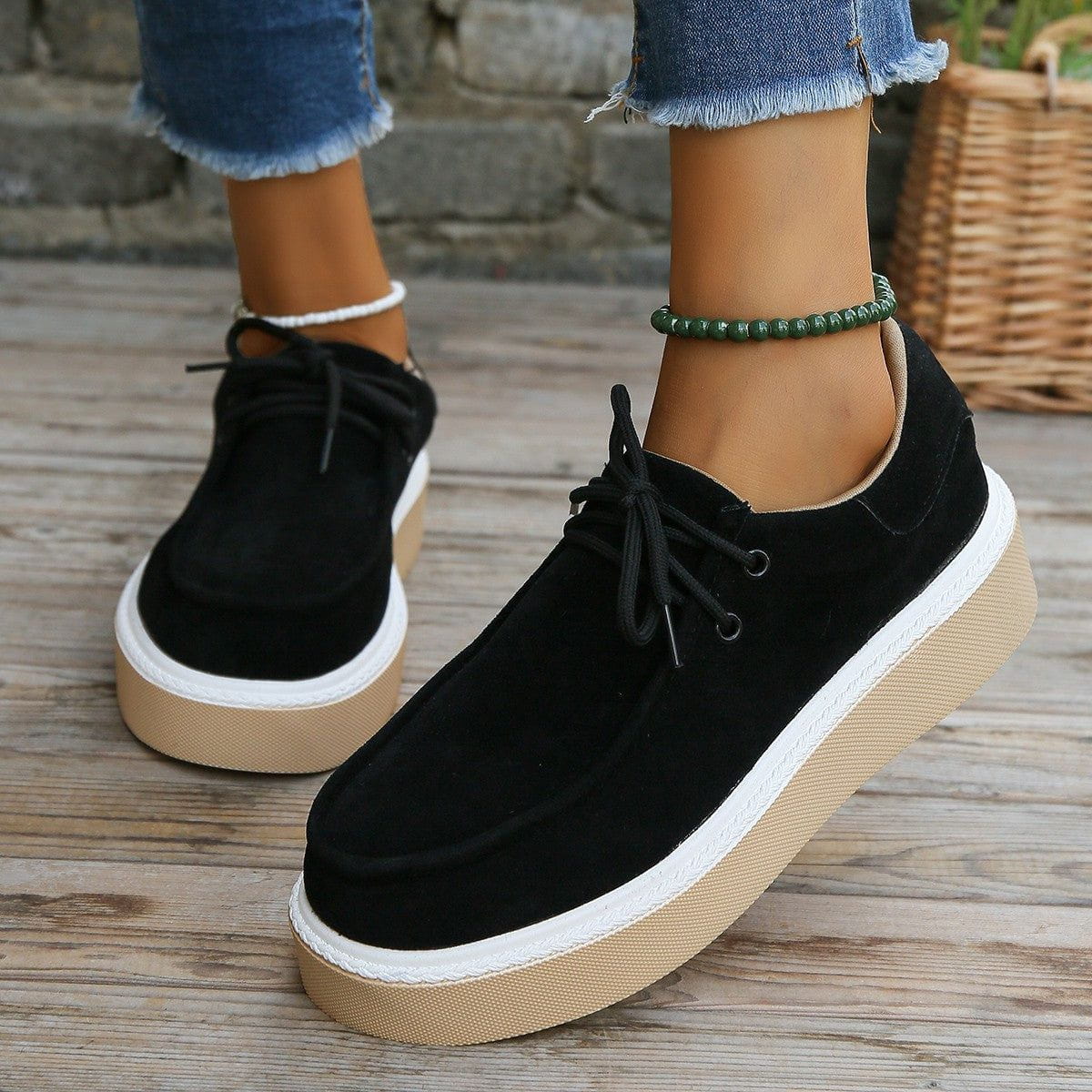 JO | Womens Lace-Up Flats with Thick Sole Sneakers