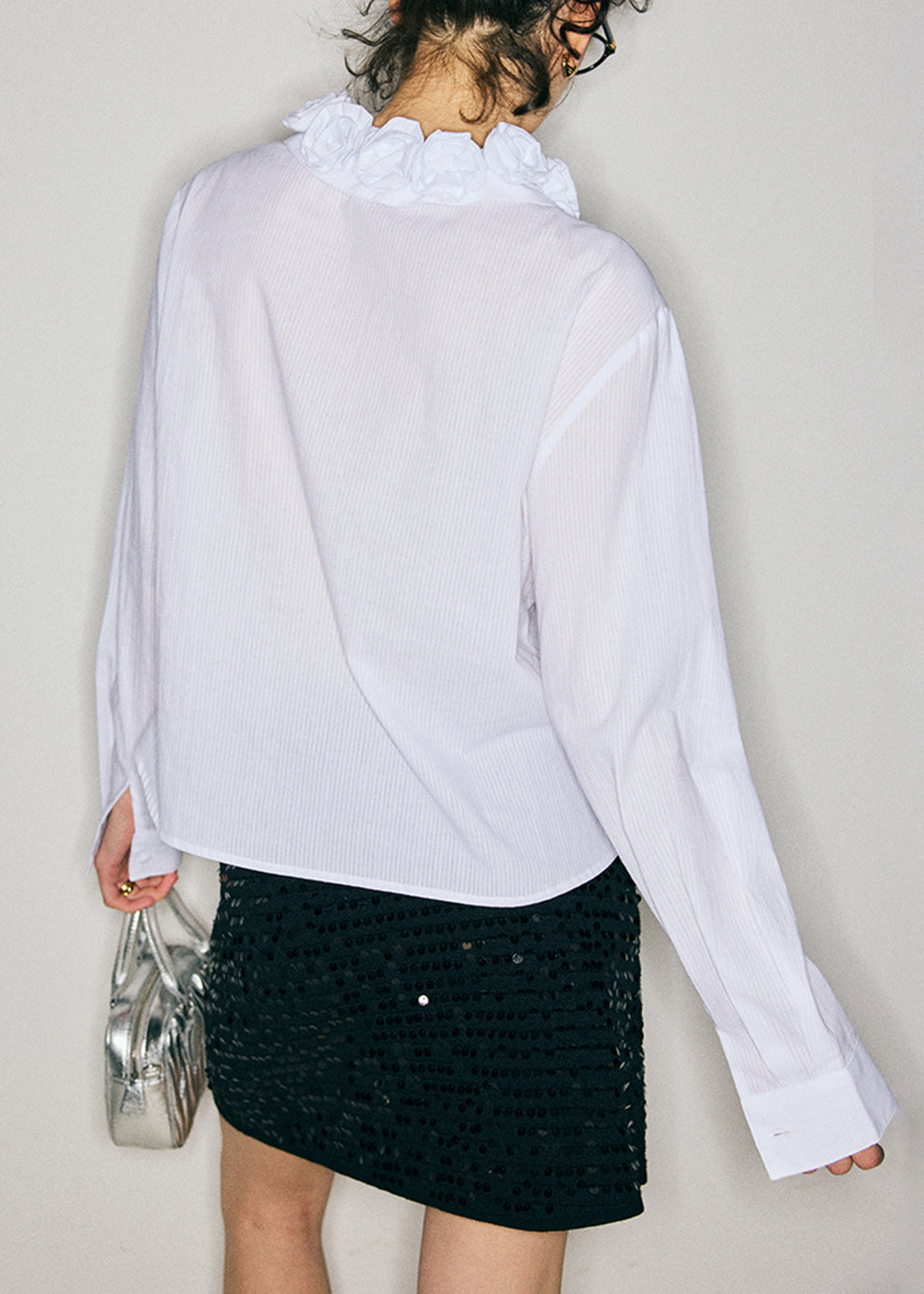 Boutique White Jacquard Cotton Shirt Tops Fall