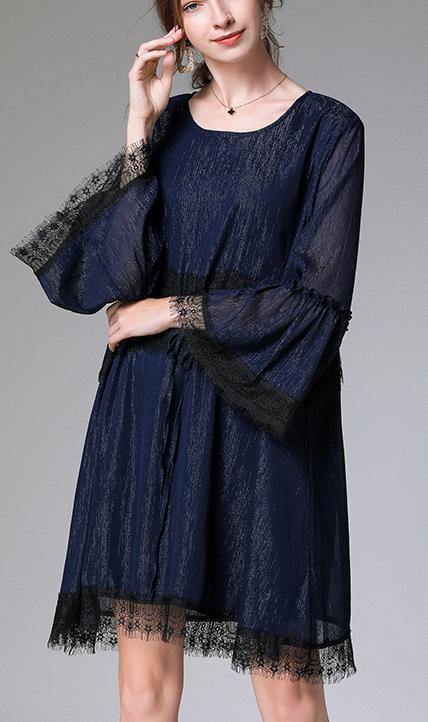Black Tie Waist Flare Sleeve Mini Summer Chiffon Dress