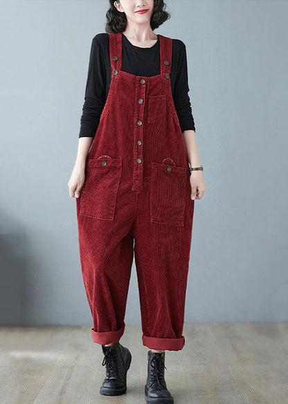 Mulberry Slash Neck Cozy Corduroy Jumpsuits Fall