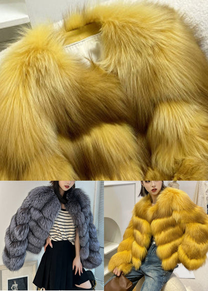 Grey Patchwork Leather and Fur Jacket Winter