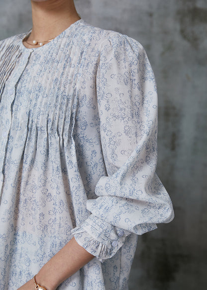 White Oversized Print Wrinkled Cotton Shirt Top Spring