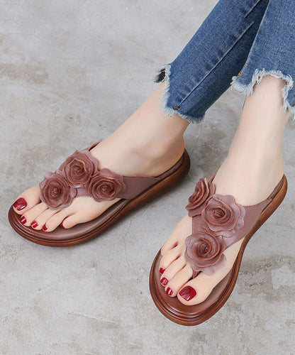 Brown Splicing Faux Leather Wedge Flip Flops