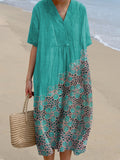 Lace Floral Pattern Linen Blend Dress artswardrobe