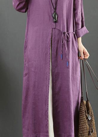 100% Lapel Spring Quilting Clothes Sleeve Purple Robe Dress