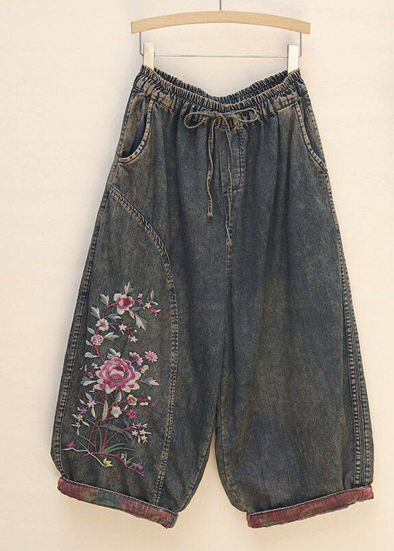Retro Embroidered Crop Jeans Summer