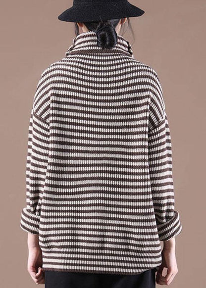Chocolate Striped Long Sleeve Fall Knit Top