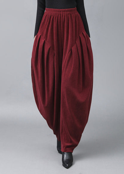 Italian Mulberry Wrinkled Pockets High Waist Cotton Lantern Pants Spring
