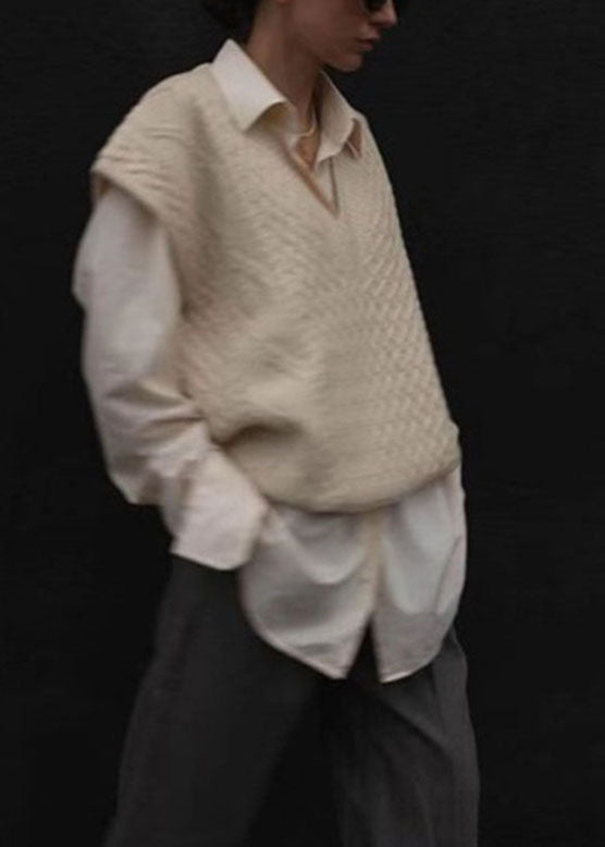 Apricot V Neck Cozy Cable Cotton Knit Cardigans Sleeveless