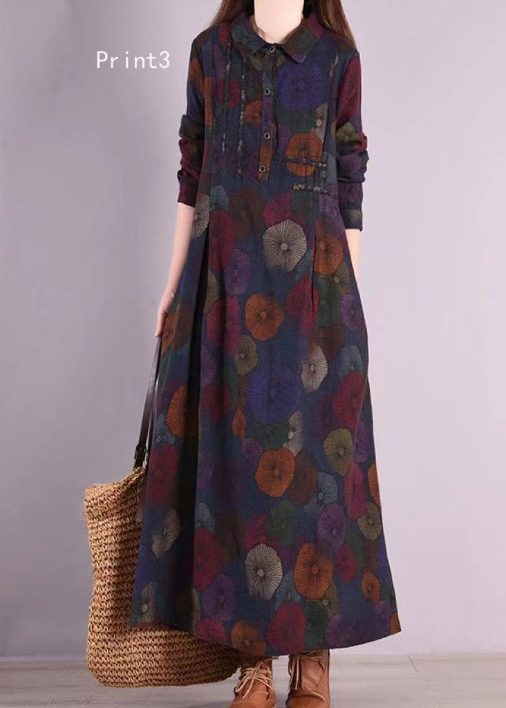 Print Peter Pan Collar Patchwork Cotton Shirts Dresses Fall